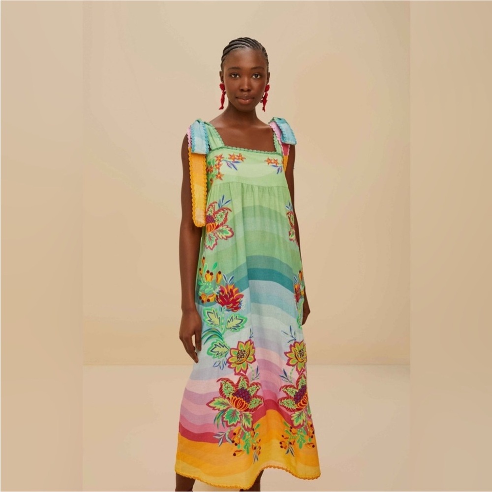 Farm Rio: Multicolor Aura Floral Embroidered Premium Linen Maxi
Dress - Picture 9 of 11